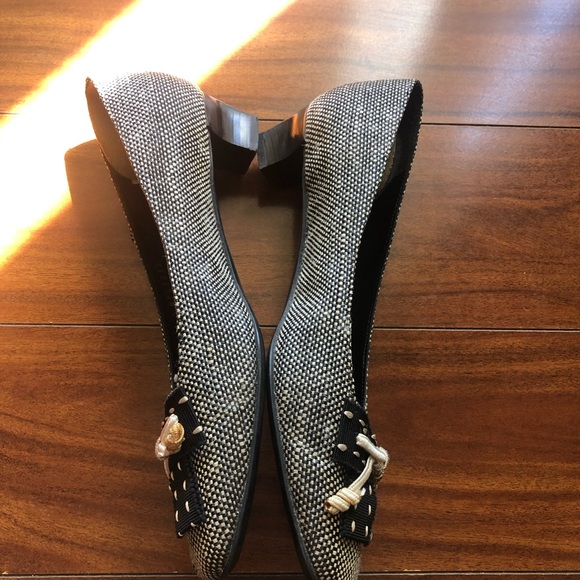 Salvatore Ferragamo bow block heels 8 2A shoes vintage black white classic - Picture 7 of 14